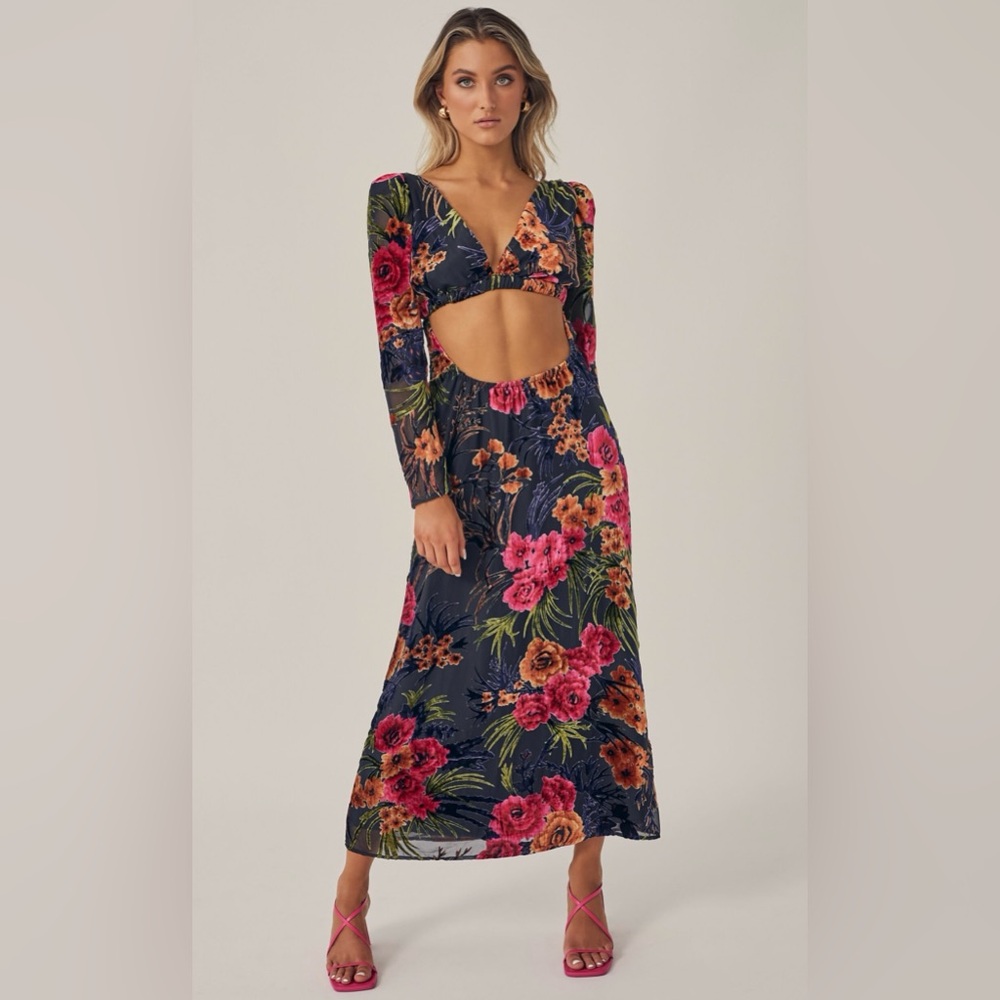 WeWoreWhat Cutout Flocked-Velvet Midi Dress